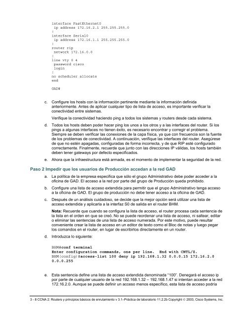 Práctica de laboratorio 11.2.2b Listas de acceso extendidas sencillas