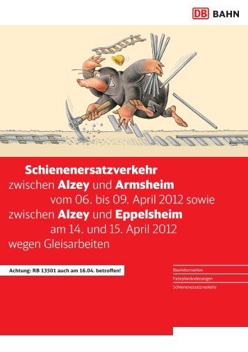 Schienenersatzverkehr zwischen Alzey und Armsheim vom 06. bis ...