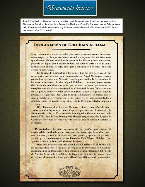 Declaración de Don Juan Aldama - INEHRM