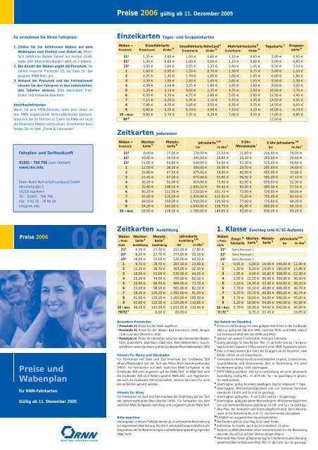 Preise und Wabenplan - RNN – Rhein Nahe Nahverkehrsverbund