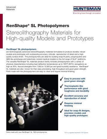 Stereolithography Materials for High-quality Models and Prototypes