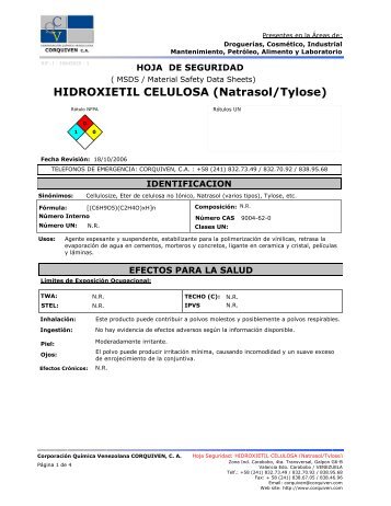 HIDROXIETIL CELULOSA (Natrasol/Tylose) - Corporación Química ...