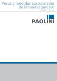 Pesos y medidas aproximadas de láminas standard - Paolini