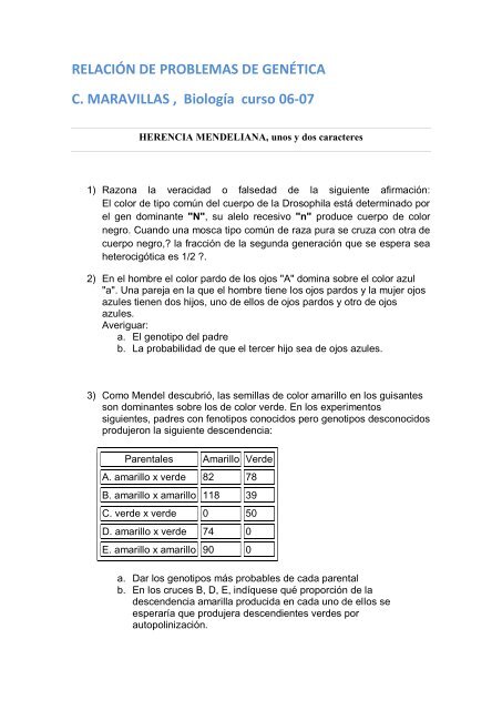 problemas de genética - Colegiomaravillas.com