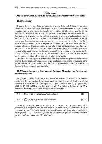 valores esperados, funciones generadoras de momentos y momentos