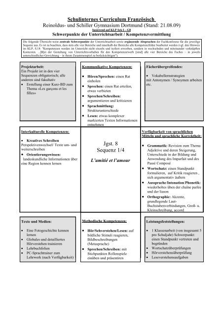 Curriculum der Jgst. 8 - Reinoldus- und Schiller-Gymnasium