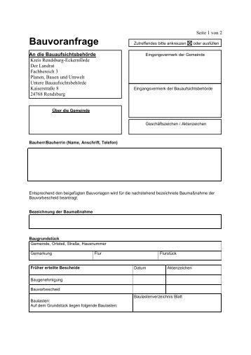 Bauvoranfrage Vordruck - Amt Achterwehr