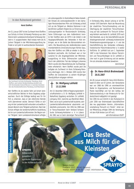 ZKZ 30665 Ausgabe 1/2007 • 1. Vierteljahr - Rinderzucht Schleswig ...