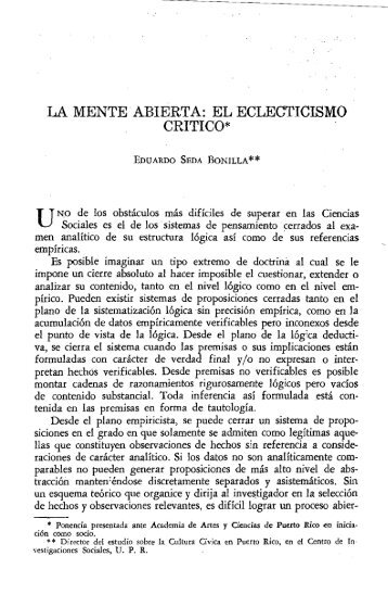 la mente abierta: el eclecticismo critico - Revista de Ciencias ...