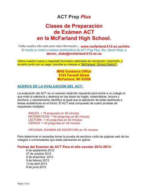 Act Prep Plus En Mhs Mcfarland School District