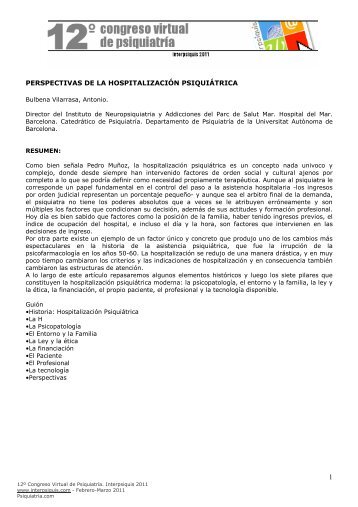 perspectivas de la hospitalización psiquiátrica - COSAM Puente Alto