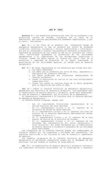 Ley N° 5860 - Sitio Oficial de la Provincia de Tucumán