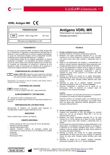 Antígeno VDRL MR - LINEAR CHEMICALS