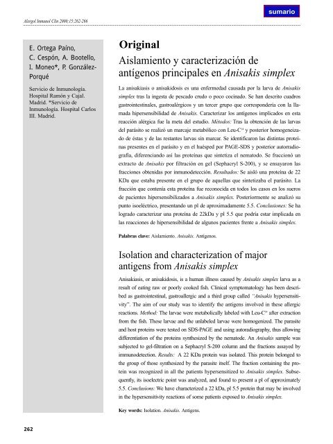 Aislamiento y caracterización de antígenos principales en Anisakis ...