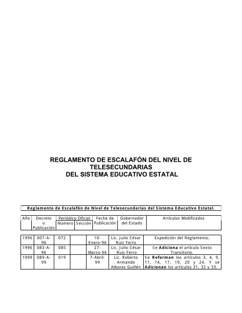 Reglamento De Escalafon Del Nivel De Telesecundarias Del Sistema