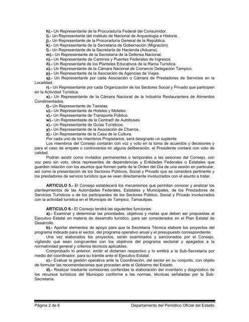 reglamento del consejo consultivo turístico municipal tampico ...