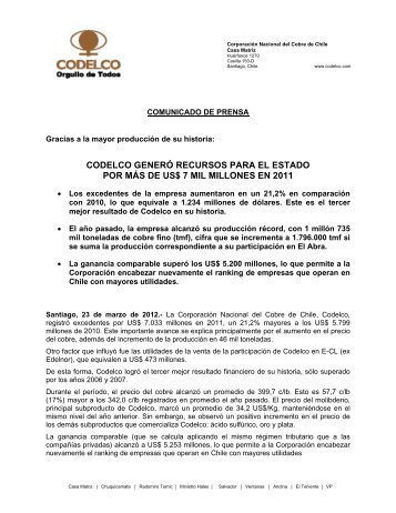 Comunicado distribuido en Conferencia de Prensa - Codelco