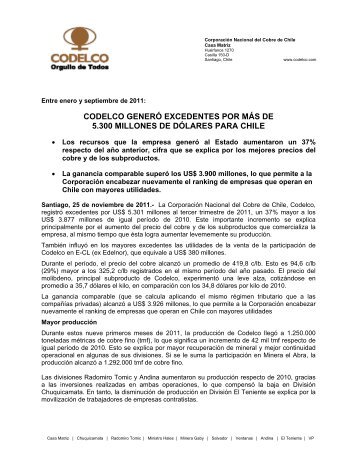 Vea comunicado de prensa entregado en la conferencia - Codelco