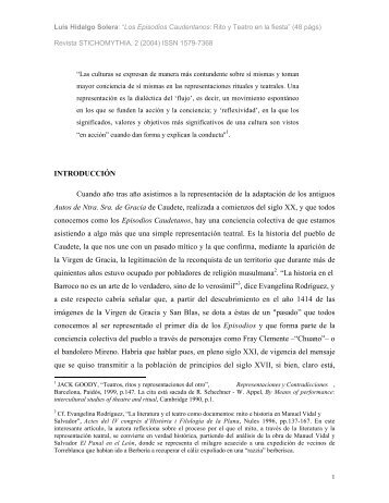 Los Episodios Caudetanos: rito y teatro en la fiesta", Luis Hidalgo ...
