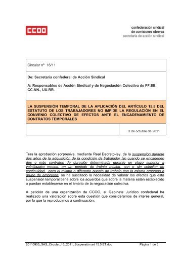 La suspensión temporal de la aplicación del artículo 15.5 ... - CCOO