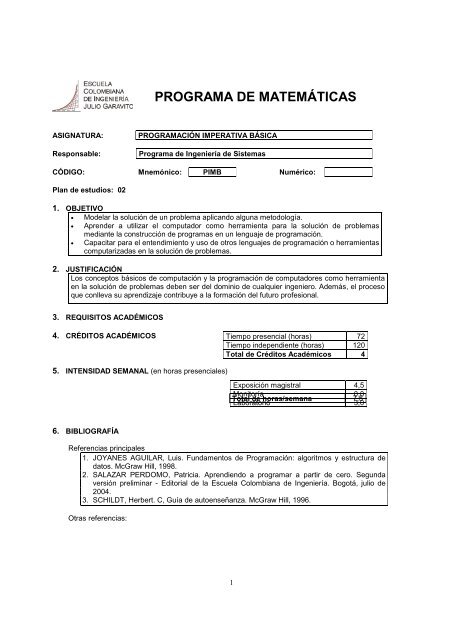 Programación imperativa básica - Escuela Colombiana de Ingeniería
