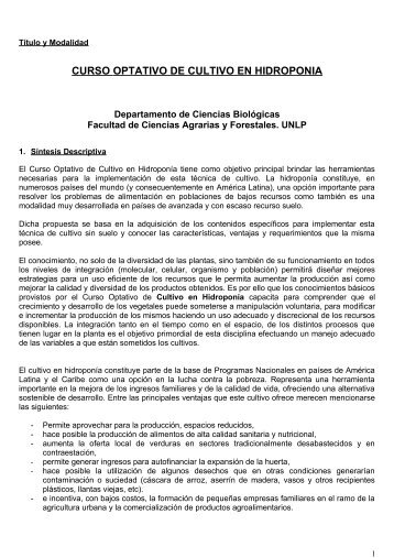 curso optativo de cultivo en hidroponia - Facultad de Ciencias ...