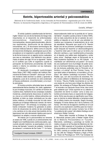 Estrés, hipertensión arterial y psicosomática - Facultad de Medicina