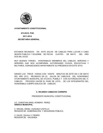 ayuntamiento constitucional atlixco, pue. 2011-2014 secretaria ...