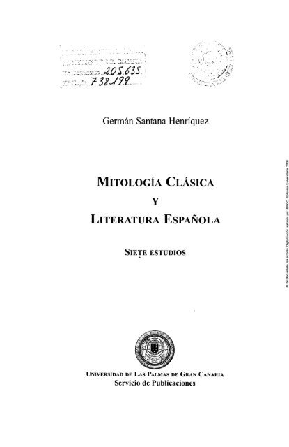 Mitología Clásica y Literatura Española. Siete Estudios - Gonzalo de ...