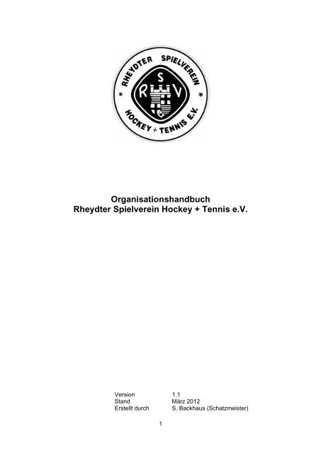 Organisationshandbuch Rheydter Spielverein Hockey + Tennis e.V.