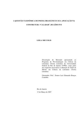 A QUESTÃO TAXINÔMICA DO POEMA DRAMÁTICO E SUA ...