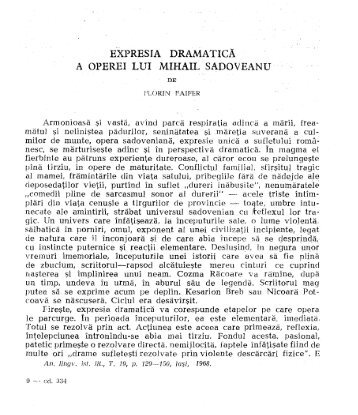 FLORIN FAIFER, Expresia dramatică a operei lui Mihail Sadoveanu