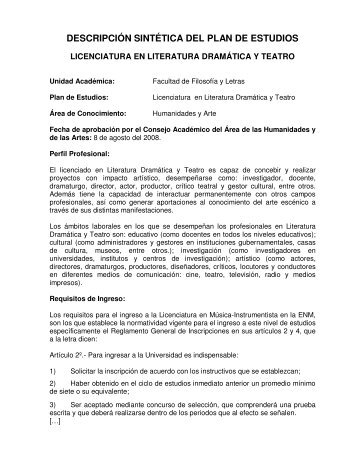 Licenciatura en Literatura Dramática y Teatro - Dirección General de ...