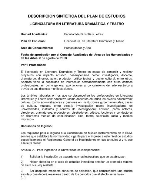 Licenciatura en Literatura Dramática y Teatro - Dirección General de ...