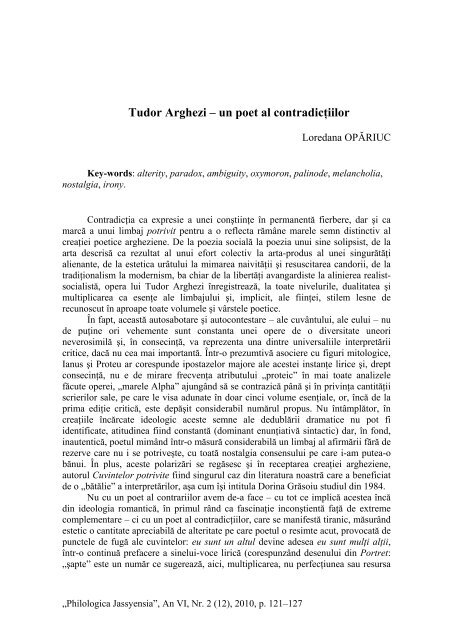 Tudor Arghezi - un poet al contradictiilor - Philologica Jassyensia