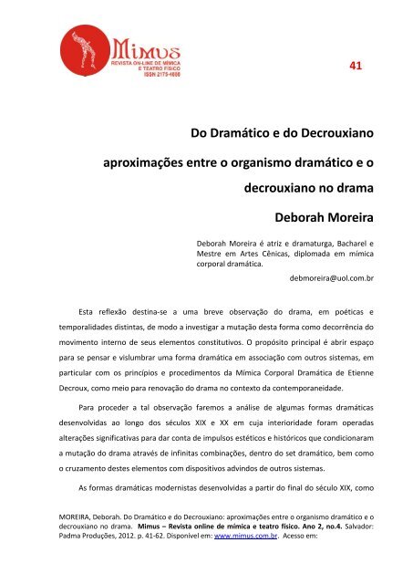 Do Dramático e do Decrouxiano aproximações ... - Revista Mimus