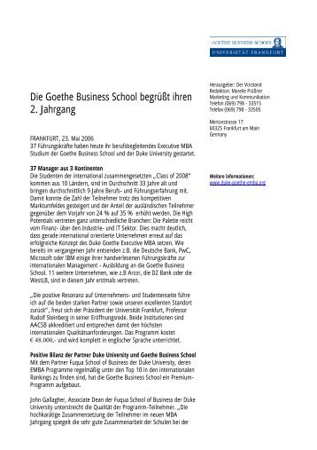 Die Goethe Business School begrüßt ihren 2. Jahrgang