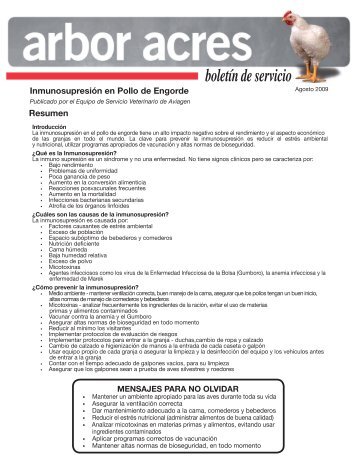 Arbor Acres Boletín de Servicio: Inmunosupresión en Pollo - Aviagen