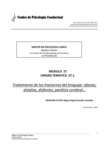 Tratamiento de los trastornos del lenguaje: afasias ... - Conductual