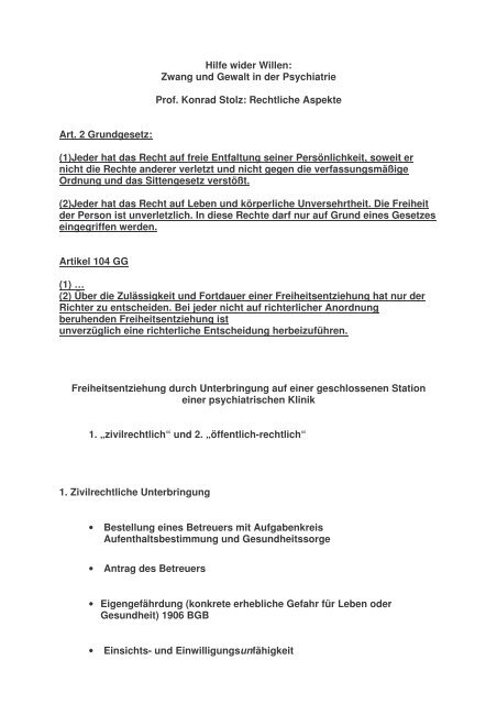 Zwang und Gewalt in der Psychiatrie Prof. Konrad Stolz - AMIDEA