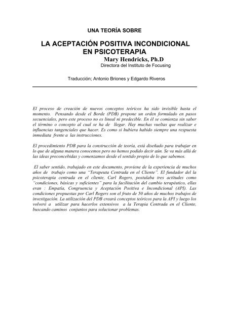 LA ACEPTACIÓN POSITIVA INCONDICIONAL EN PSICOTERAPIA ...