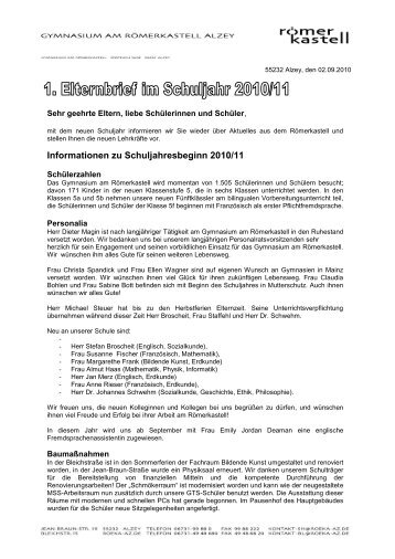 Informationen zu Schuljahresbeginn 2010/11 - Gymnasium am ...