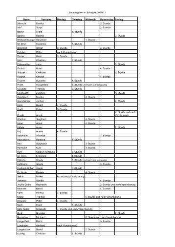 Sprechzeiten im Schuljahr 2010/11 Name Vorname Montag ...