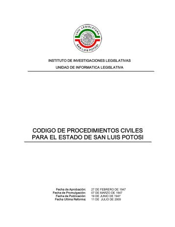 codigo de procedimientos civiles para el estado de san luis potosi