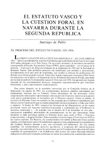 El Estatuto vasco y la cuestión foral en Navarra durante la II ...