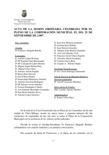 Acta de Pleno Ordinario (25-Septiembre-2007) - Ayto. Vélez Málaga