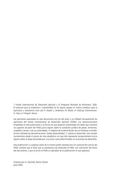 Ampliación y sostenibilidad de seguros basados en índices - IFAD