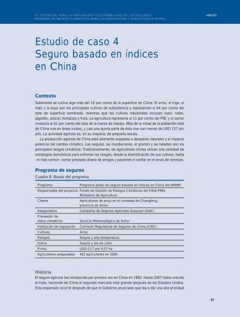 Ampliación y sostenibilidad de seguros basados en índices - IFAD