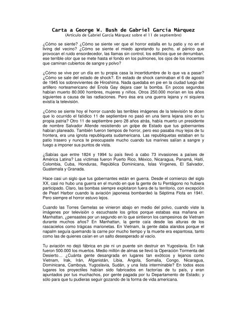 Carta a George W. Bush de Gabriel García Márquez