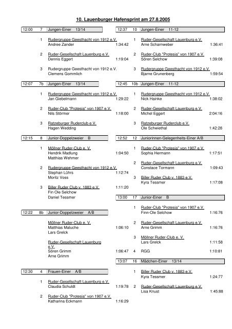 Ergebnisse 2005 - Ruder-Gesellschaft Lauenburg